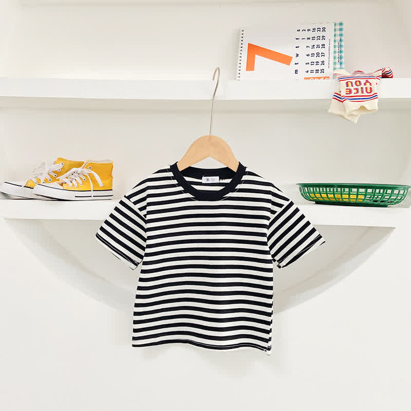 Toddler Striped Crew Neck Summer T-Shirt - Black - 10-11T - image 2