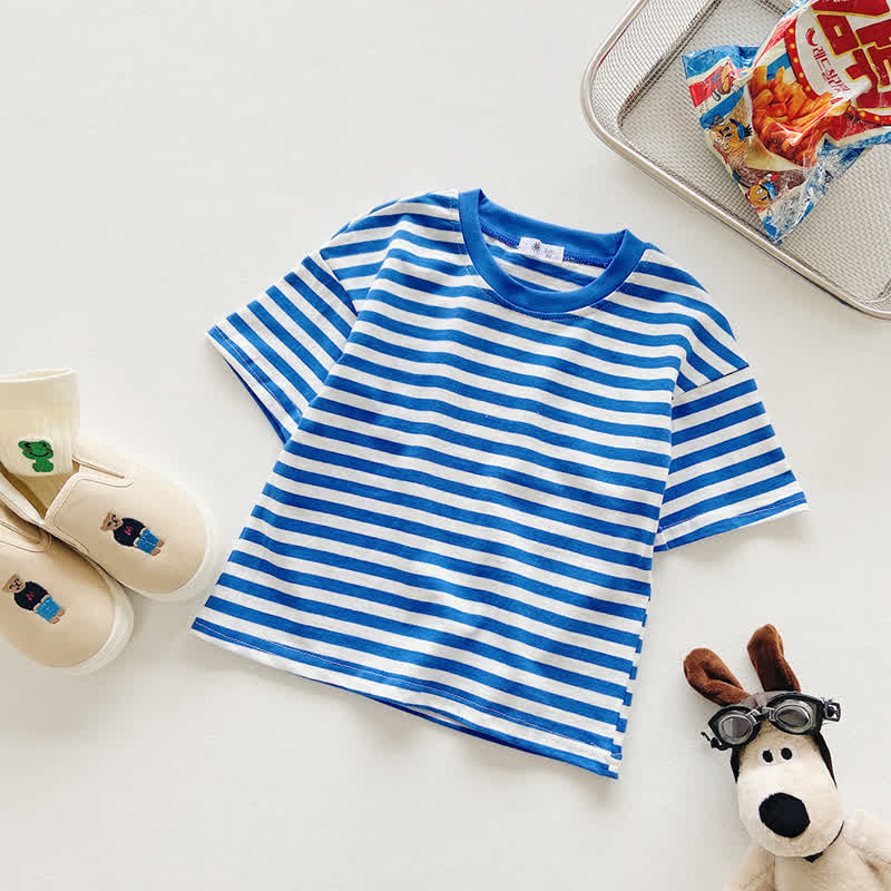 Toddler Striped Crew Neck Summer T-Shirt - Blue - 10-11T - image 6
