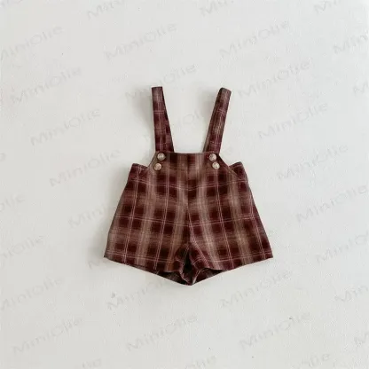 Toddler Boys Vintage Plaid Overalls - Brown - 4-5T - image 2