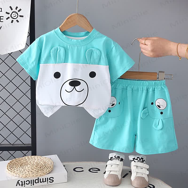 Baby Bear Face Print Tee and Shorts 2-Piece Set - Blue - 4-5T - image 2