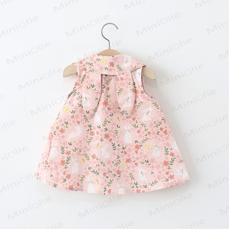 Baby Toddler Girl Pink Floral Bunny Peter Pan Collar Sleeveless Dress - image 2