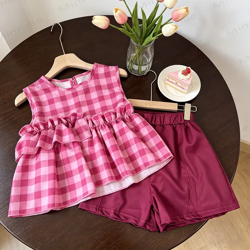 Toddler Girl Plaid Sleeveless Set - Red - 8-10T - image 2