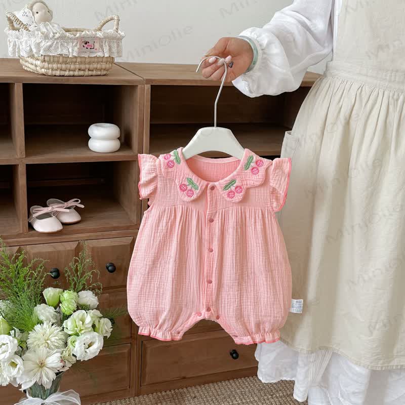 Baby Girls Peter Pan Collar Flutter Sleeves Romper - image 1