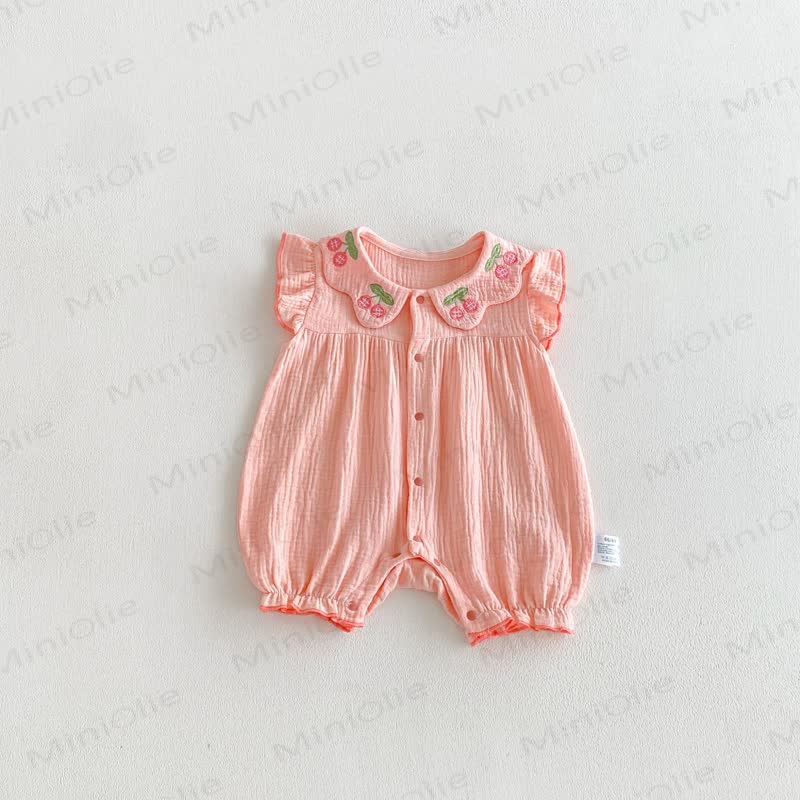 Baby Girls Peter Pan Collar Flutter Sleeves Romper - Pink - 18-24M - image 2