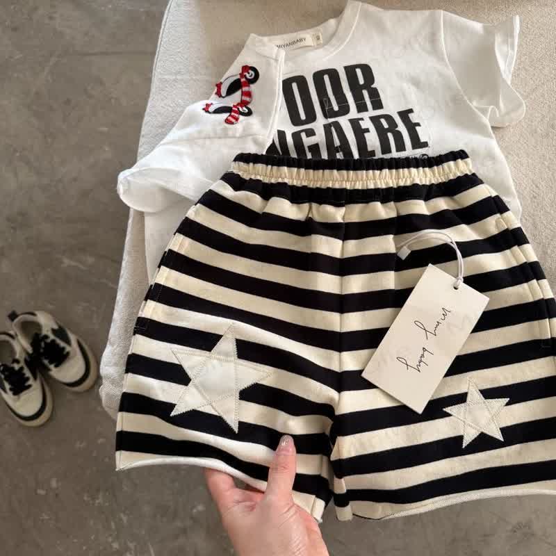 Toddler Star Patch Striped Shorts - Black - 6-7T - image 2