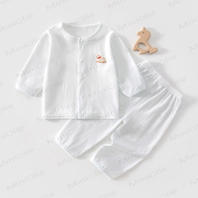 Baby Toddler Solid Color Horse Print Long-Sleeve Set - Blue - 2-3T - image 1