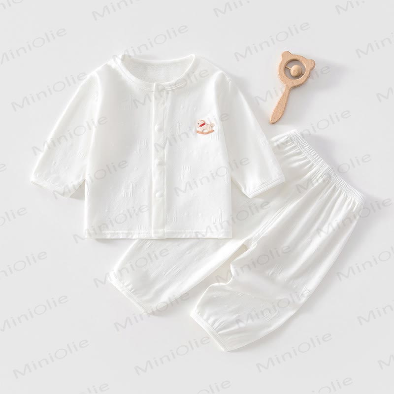 Baby Toddler Solid Color Horse Print Long-Sleeve Set - White - 2-3T - image 2