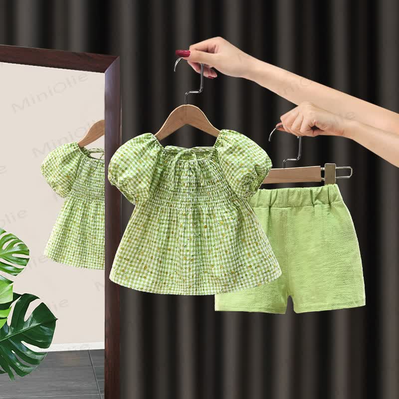Baby Toddler Girl Floral Short-Sleeve Set - Green - 4-5T - image 1