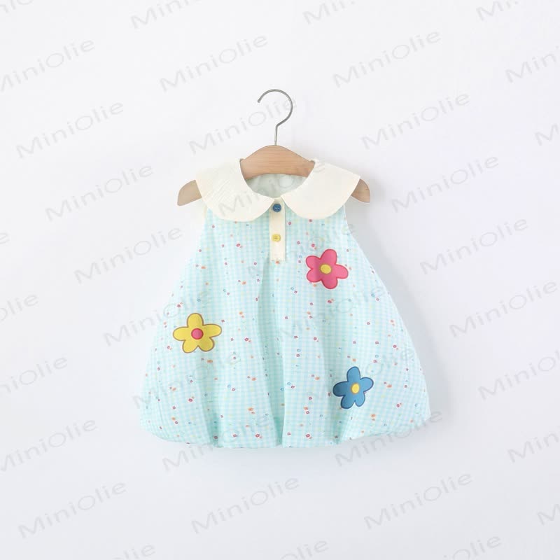 Baby Girl Cat Blue Plaid Floral Sleeveless Dress - Blue - 3-4T - image 1