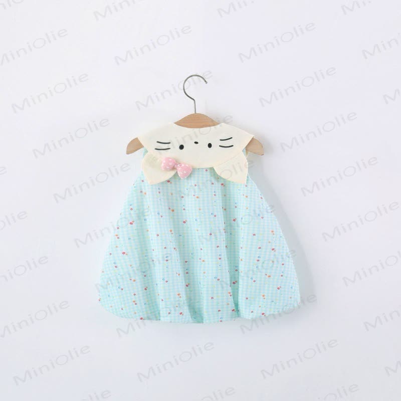Baby Girl Cat Blue Plaid Floral Sleeveless Dress - image 2