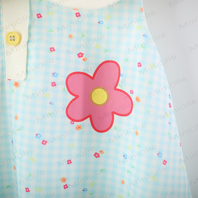 Baby Girl Cat Blue Plaid Floral Sleeveless Dress - image 5