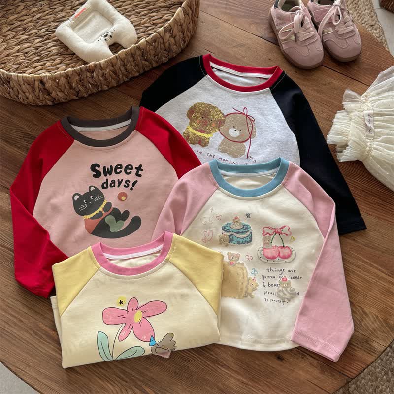 Toddler Girl Cartoon Print Raglan Tee - image 1