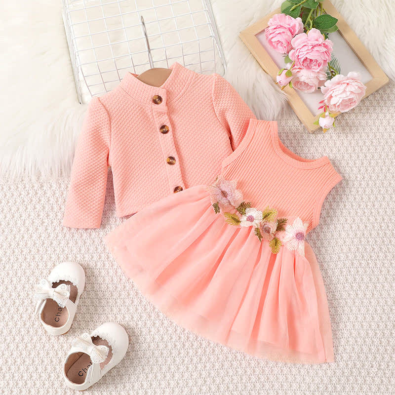 Baby Girl Sweet Flower Tulle Dress Set - Pink - 18-24M - image 2
