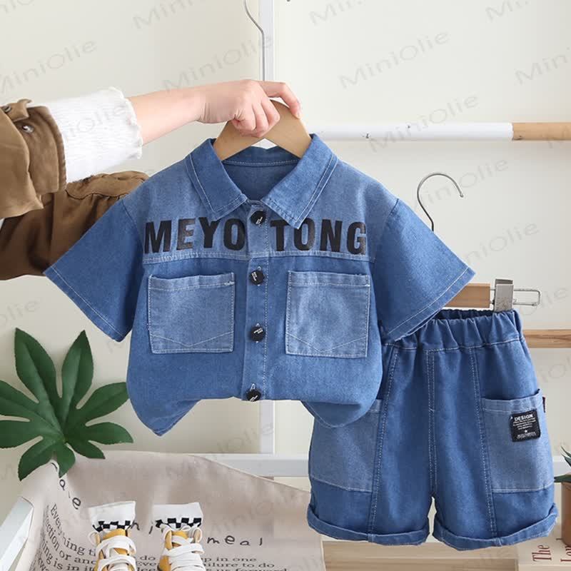 Toddler Boys Denim Shirt and Shorts 2-Piece Set - Blue - 4-5T - image 2