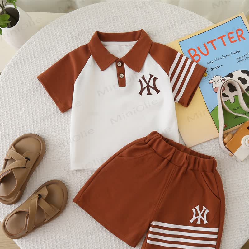 Toddler Boys Colorblock Polo Shirt and Shorts 2-Piece Set - Brown - 4-5T - image 2