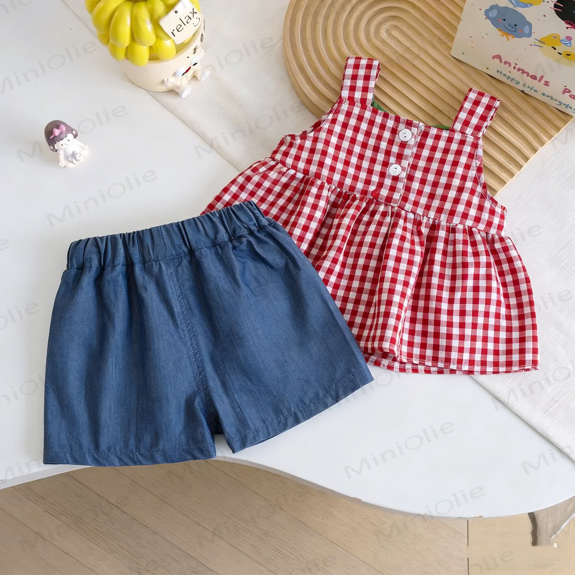 Toddler Girl Strawberry Gingham Sleeveless Set - image 2