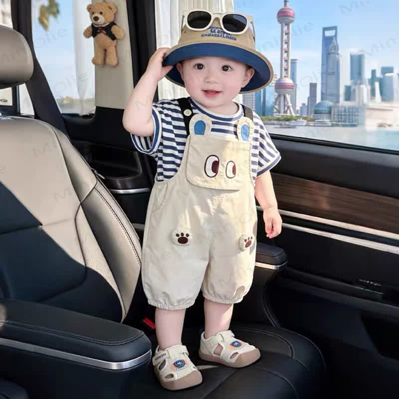 Baby Boys Bear Collection Overalls and Striped Tee 2-Piece Shorts Set - Beige - 2-3T - image 1