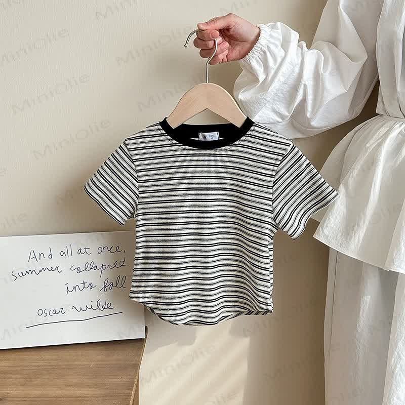 Toddler Girl Striped Crew Neck T-Shirt - Black - 8-9T - image 2