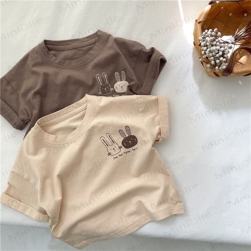 ONE TWO THREE. GO~Toddler Bunny Print Crew Neck T-Shirt - image 1