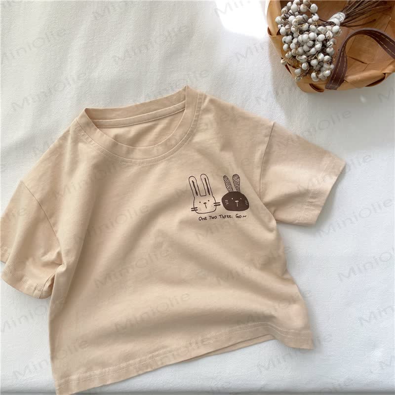 ONE TWO THREE. GO~Toddler Bunny Print Crew Neck T-Shirt - Beige - 8-9T - image 2