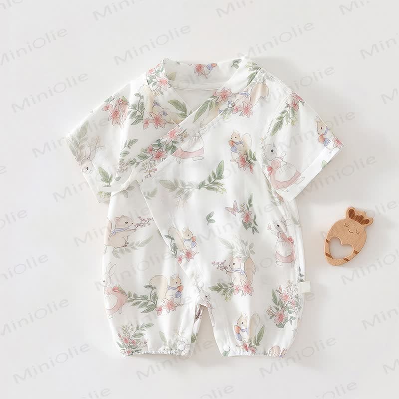 Baby White Animals Print Romper - image 1