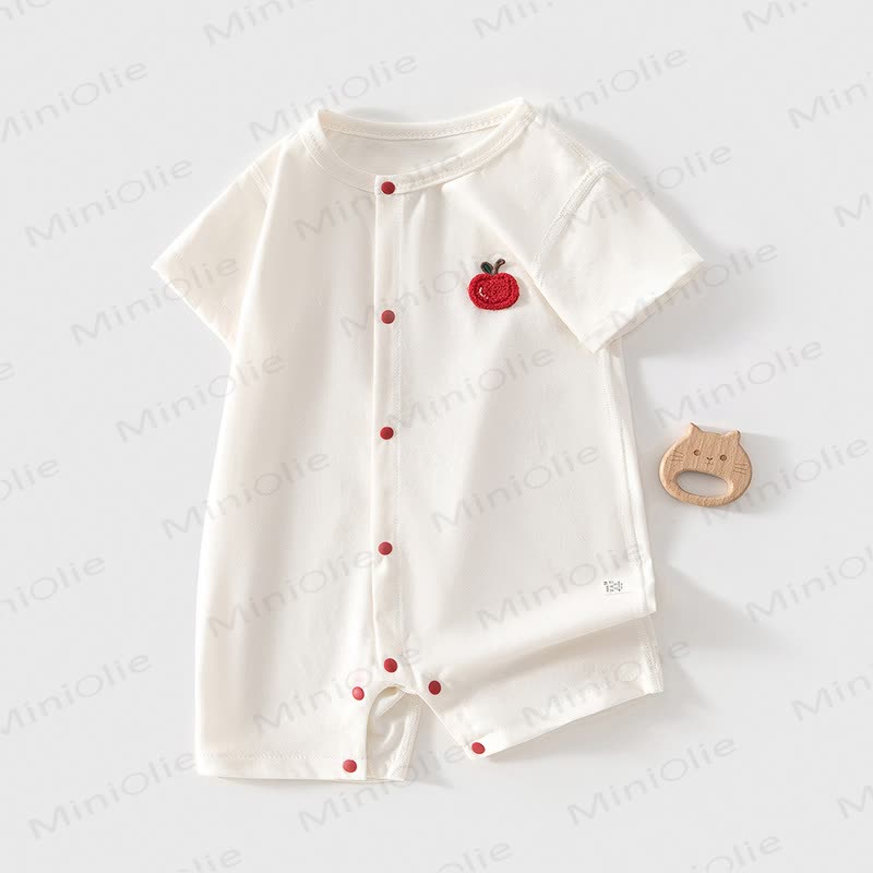Baby Combed Cotton Apple Print Short Sleeve Romper - White - 18-24M - image 2