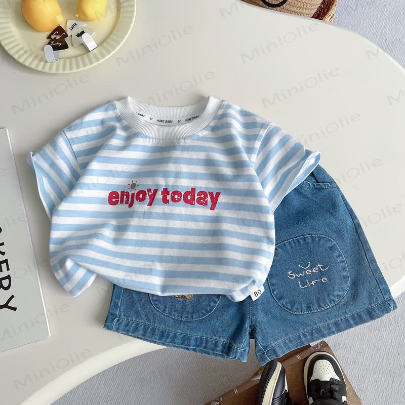 Toddler Striped Tee and Denim Shorts 2-Piece Set - Blue - 4-5T - image 2