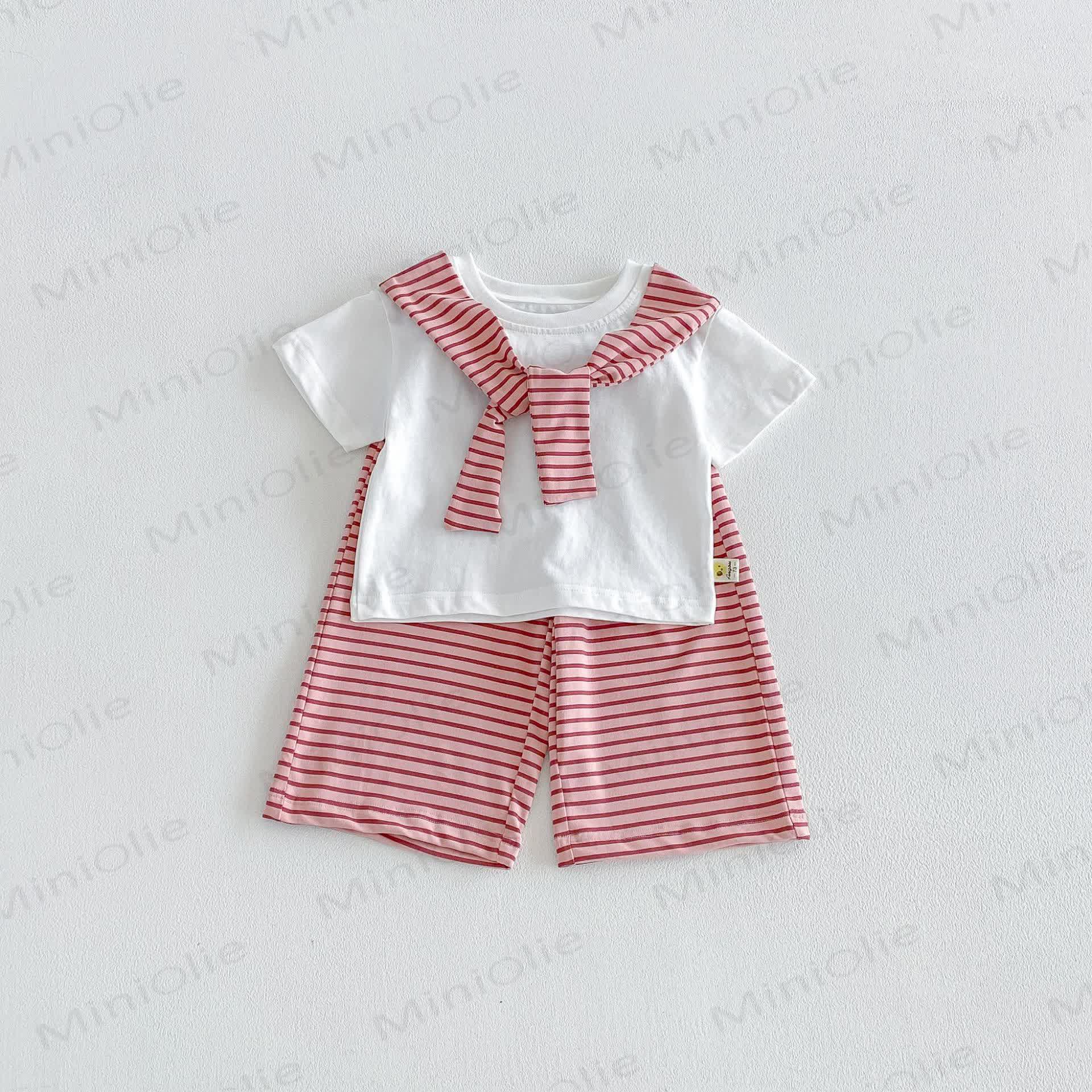 Baby Toddler Stripe Short-Sleeve Set - White - 3-4T - image 2