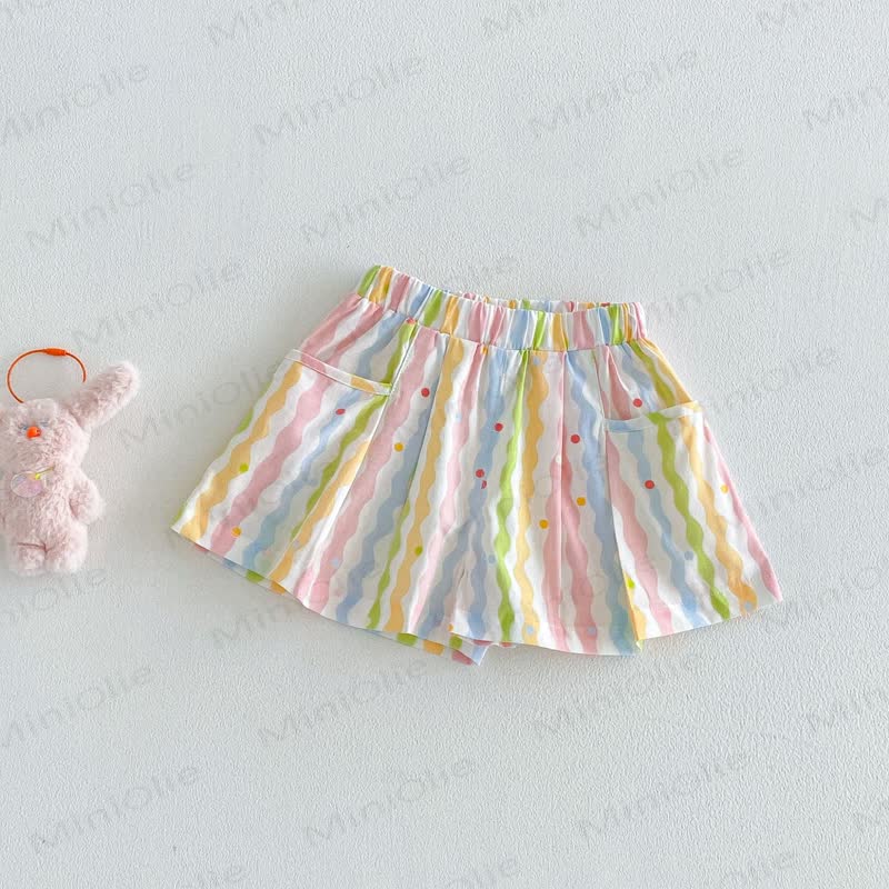 Baby Toddler Girls Striped Floral Shorts - White Striped - 4-5T - image 2