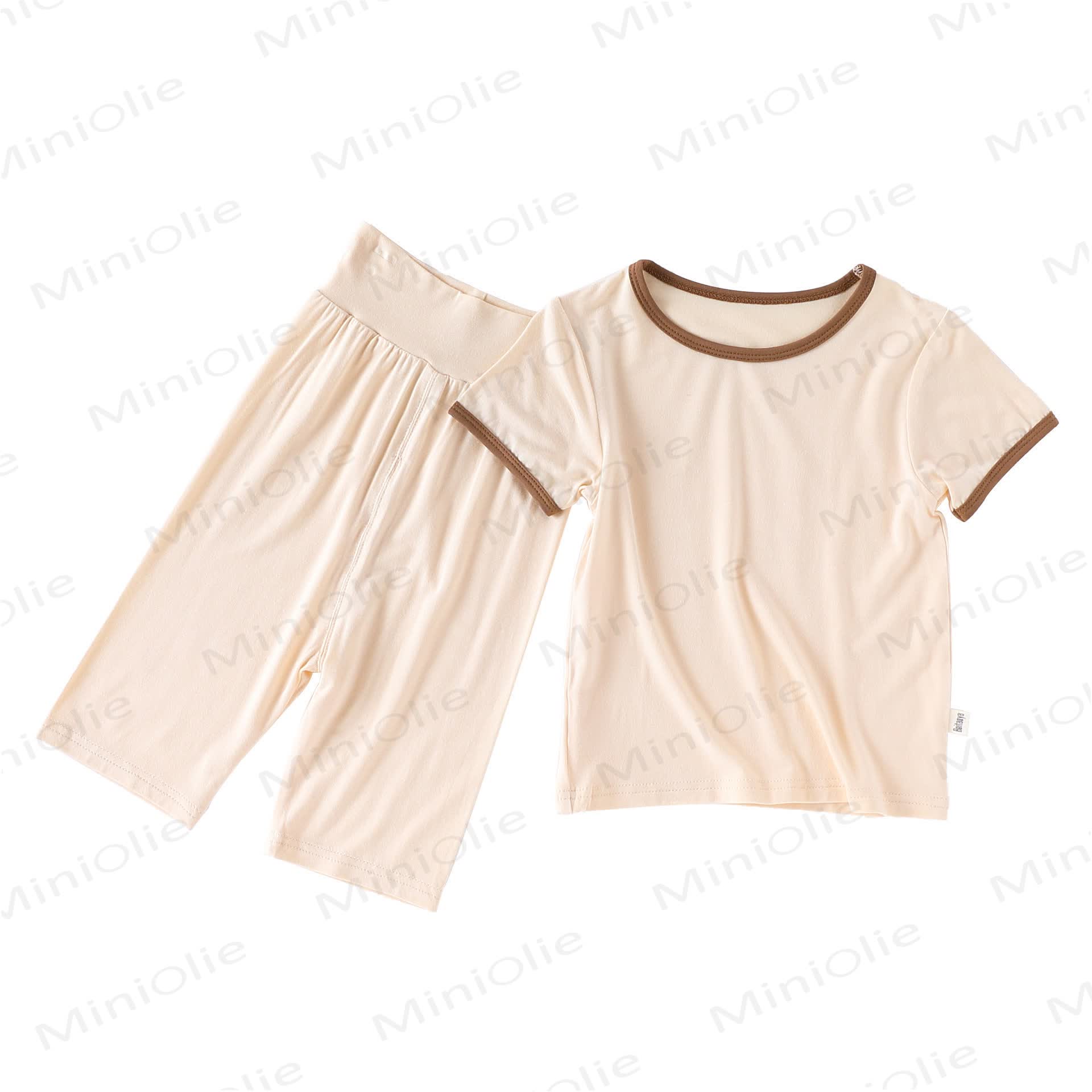 Baby Toddler Solid Color Short-Sleeve Set - Beige - 4-5T - image 4