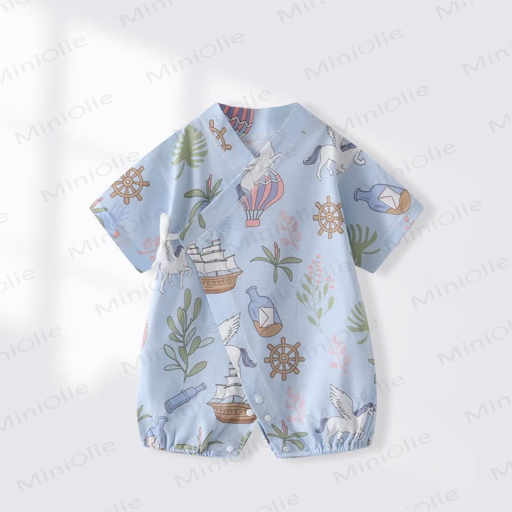 Baby Print Short Sleeve Romper - Blue - 18-24M - image 2