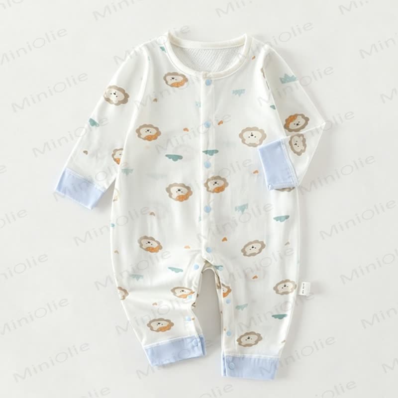 Baby White Animal Print Romper - Lion - 1-2T - image 1