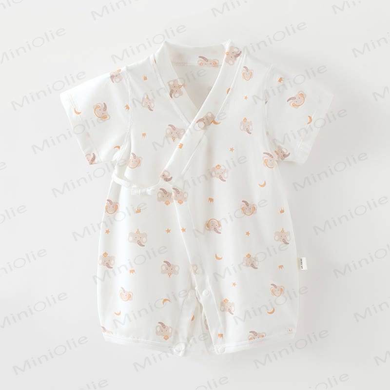 Baby White Print Short Sleeve Pajamas Romper - White Elephant - 18-24M - image 2
