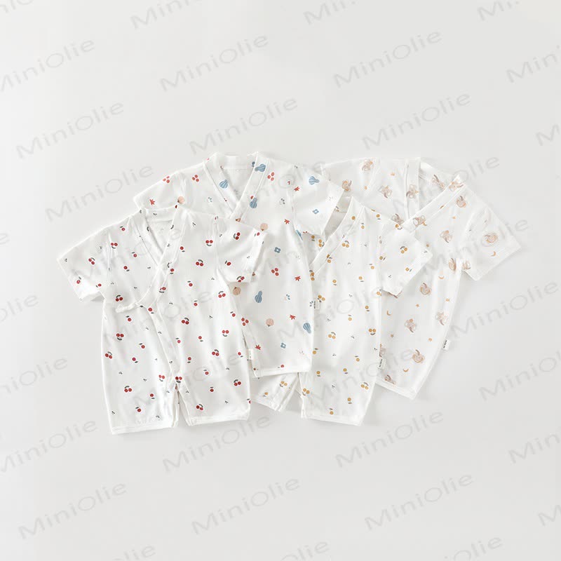 Baby White Print Short Sleeve Pajamas Romper - image 1