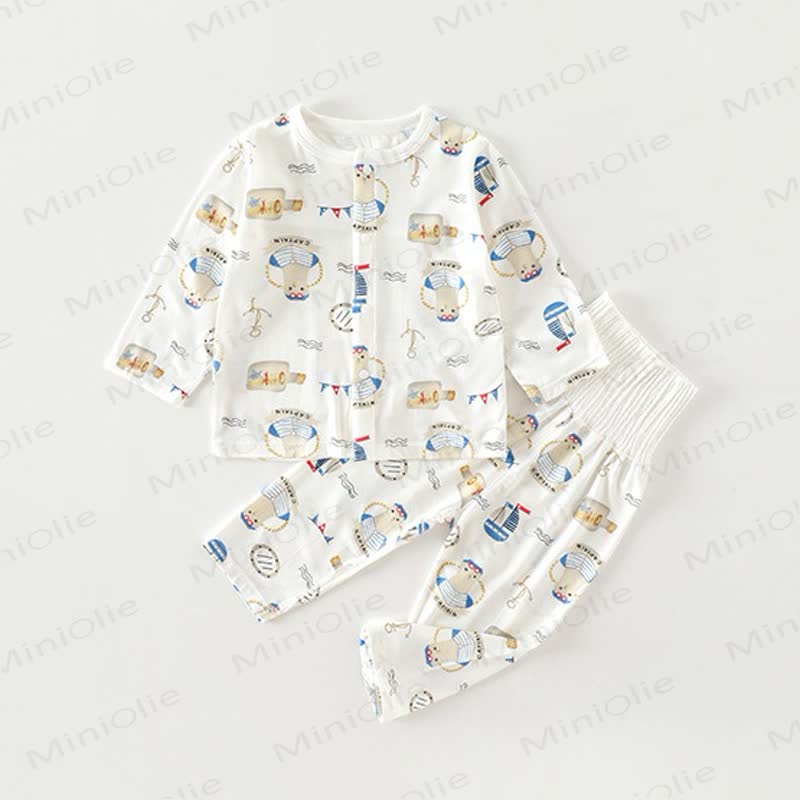 Baby White Seagull Captain Summer Pajamas 2-piece Set - White - 2-3T - image 1