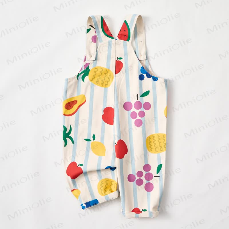 Baby Toddler Fruit Stripes Beige Pocket Overalls - image 2