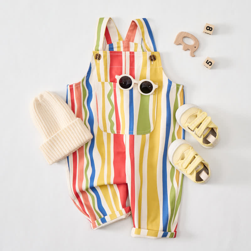 Baby Toddler Colorful Stripes Beige Pocket Overalls - Beige - 3-5T - image 1