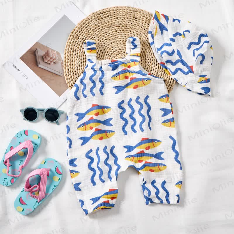 Baby White Sardines Print Romper with Hat - image 2