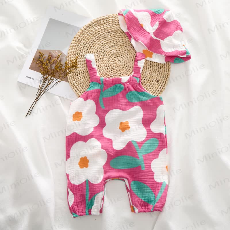 Baby Daisy Print Pink Jumpsuit with Hat - image 2