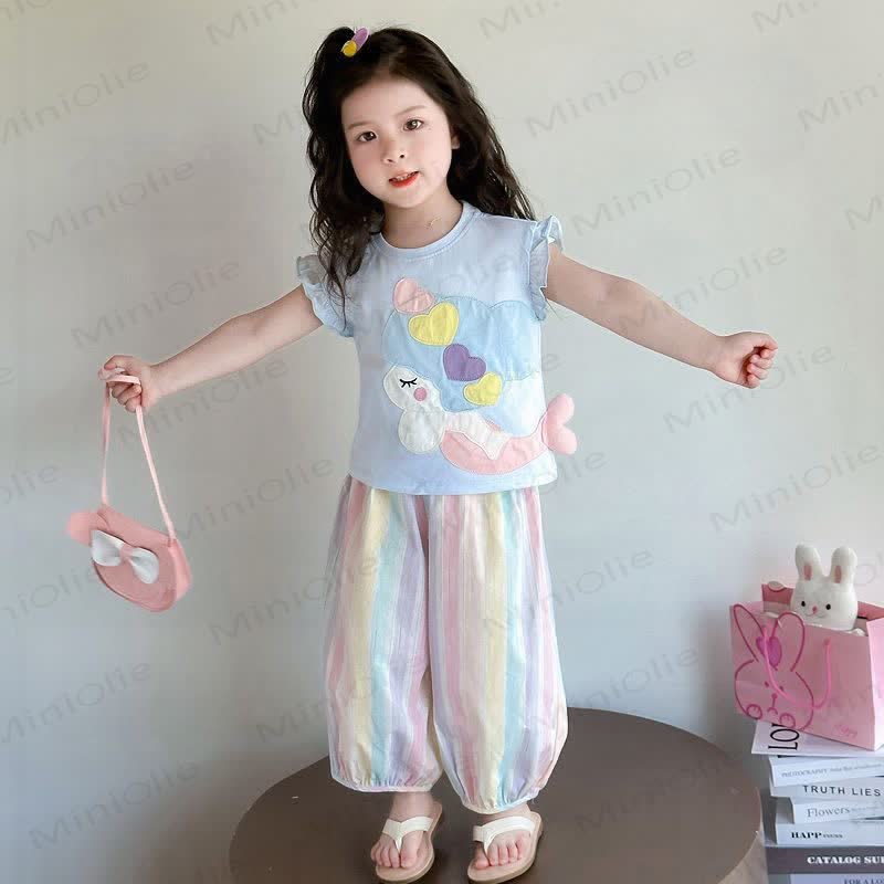 Toddler Girl Stripe Sweet Sleeveless Set - Blue - 8-9T - image 2
