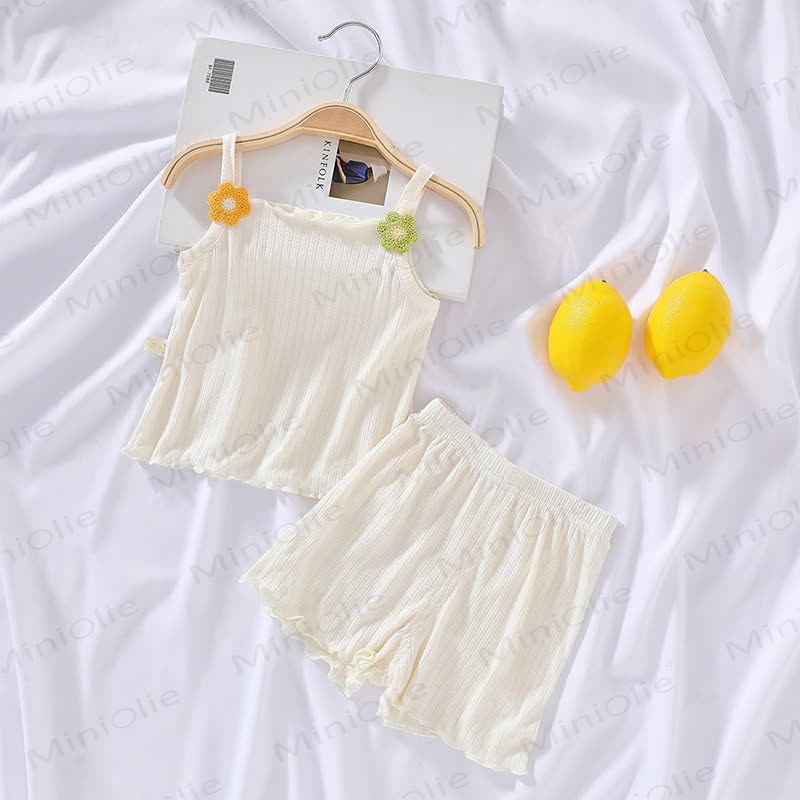 Baby Toddler Solid Color Floral Sleeveless Set - Yellow - 4-5T - image 2