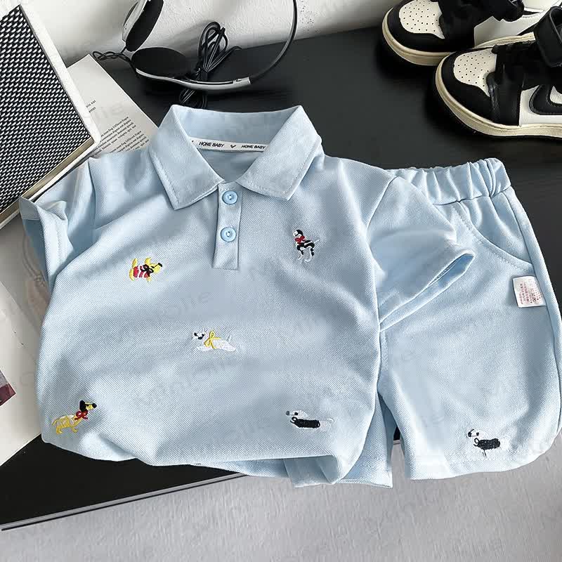 Toddler Boys Dog Embroidered Polo Shirt and Shorts 2-Piece Set - Blue - 4-5T - image 1