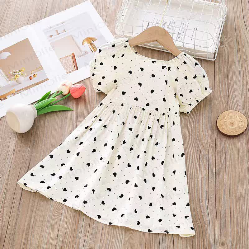 Toddler Girl Full Frint Short Sleeve Dress - White Heart - 10-11T - image 2