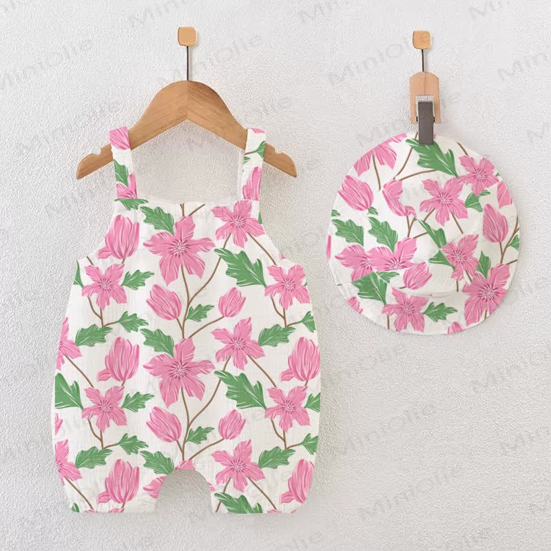 Baby Girl Pink Flower Romper with Hat - White - 18-24M - image 1