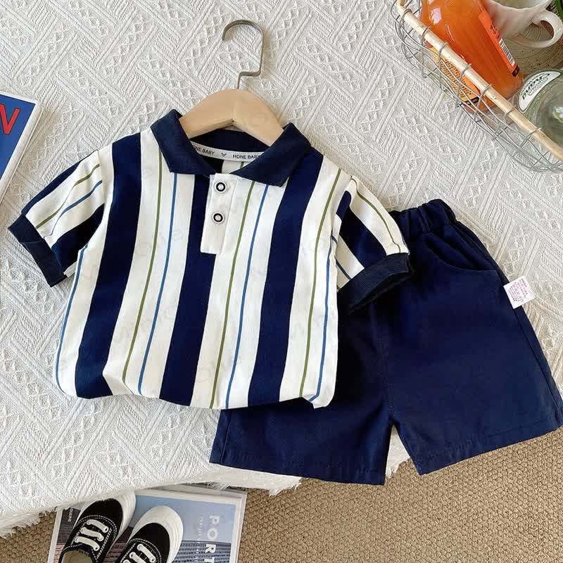 Baby Boys Striped Polo Shirt and Shorts 2 Piece Set - Navy - 4-5T - image 1