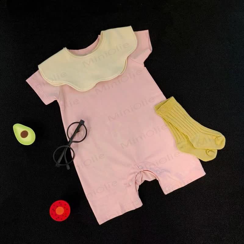 Baby Solid Color Romper and Bib and Socks 3-piece Set - Pink Romper and Bib and Socks Set - 18-24M - image 2