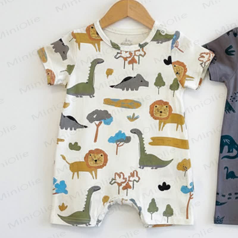 Baby Cotton Dinosaur Print Short Sleeve Romper - Apricot - 18-24M - image 2