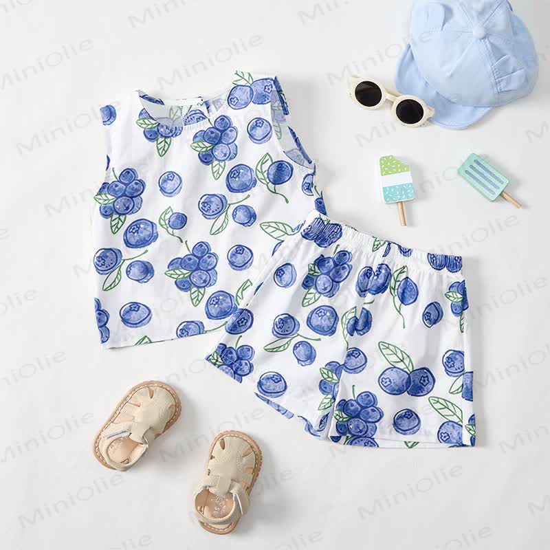 Baby Toddler Blueberry Print White Top and Shorts 2-piece Set - image 2
