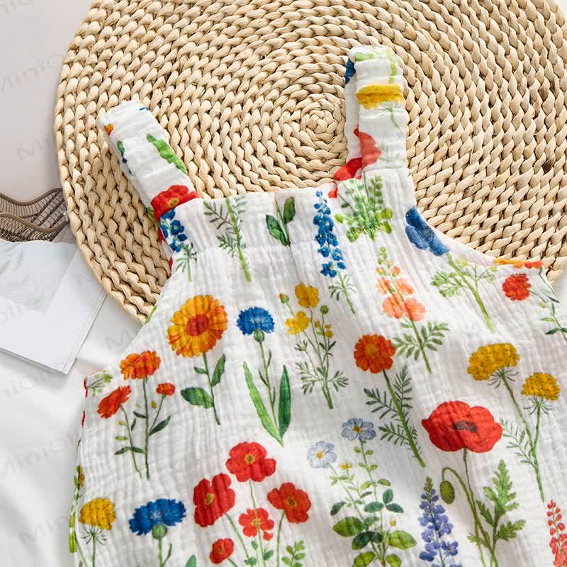 Baby Floral Print Jumpsuit with Hat - image 4