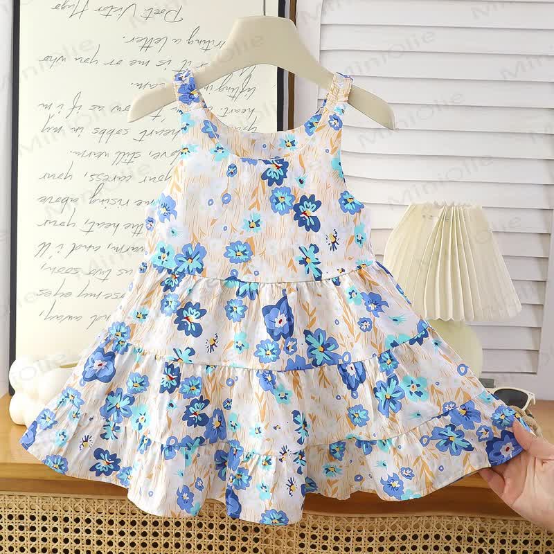Toddler Girl Floral Sleeveless Summer Dress - Blue - 10-11T - image 3